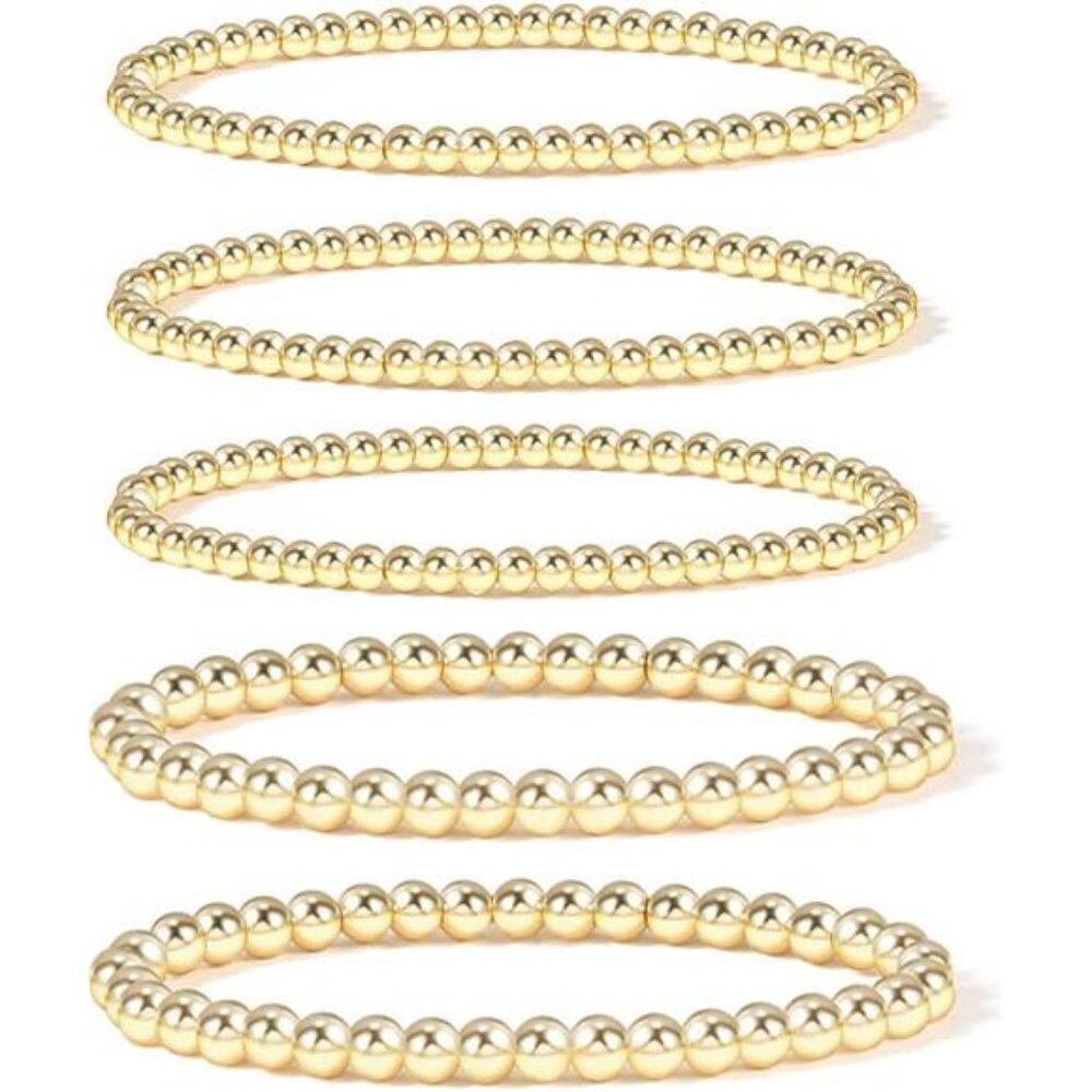 Gold Plate Bead Bracelet for Women 14K GoldPlated Bead Ball Bracelet Stretchable